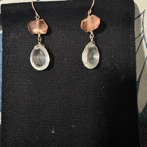 Pink and white stone drop earrings.
